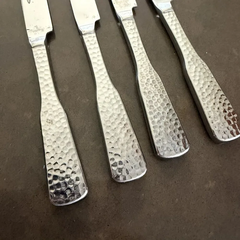 4 Dinner Knives HABITAT Japan stainless flatware Silverware Set Hammered MCM